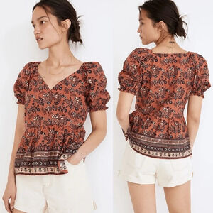 Madewell Puff-Sleeve Peplum Top in Cavoli Floral Sz Medium